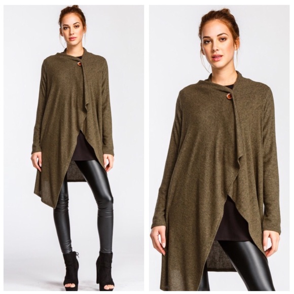 Haute Ellie Sweaters - DEADRA-One Button Hacci Knit Wrap Cardigan